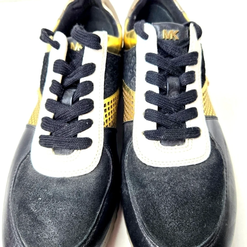 Michael Kors leather sneakers.  Black/metallic gold/white. Blinged out 7…